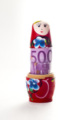 Babushka doll with 500 euro banknote inside