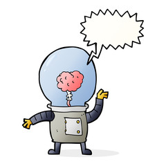 cartoon robot cyborg with speech bubble