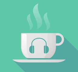 Long shadow cup of coffee with  a earphones