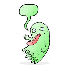 gross cartoon ghost with speech bubble