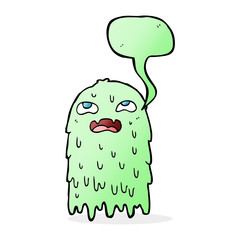 gross cartoon ghost with speech bubble