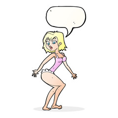 cartoon woman in lingerie with speech bubble