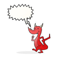 cartoon happy dragon with speech bubble