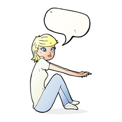 cartoon pretty girl sitting with speech bubble