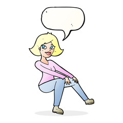 cartoon happywoman sitting with speech bubble