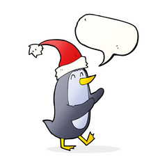 cartoon christmas penguin with speech bubble