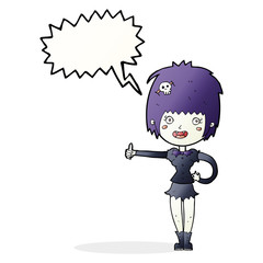 cartoon vampire girl giving thumbs up sign with speech bubble