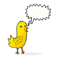 cartoon happy bird with speech bubble