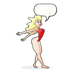 cartoon sexy woman in swimsuit with speech bubble