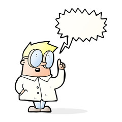 cartoon scientist with speech bubble