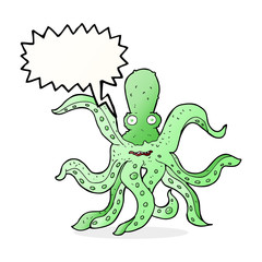 cartoon giant octopus with speech bubble
