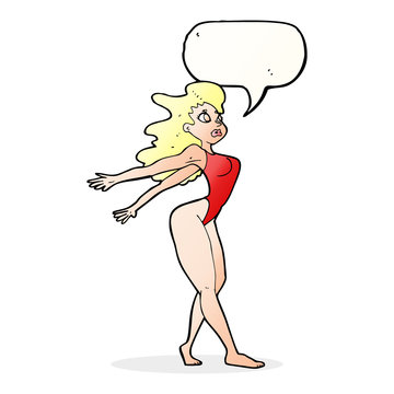 cartoon sexy woman in swimsuit with speech bubble
