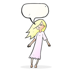 cartoon ghost like girl with speech bubble