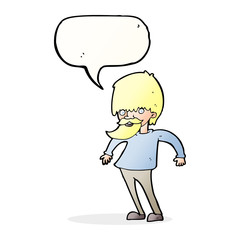 cartoon bearded man shrugging shoulders with speech bubble