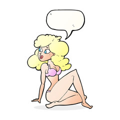 cartoon sexy woman in underwear with speech bubble