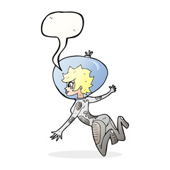 cartoon space woman with speech bubble