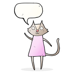 cute cartoon cat waving with speech bubble