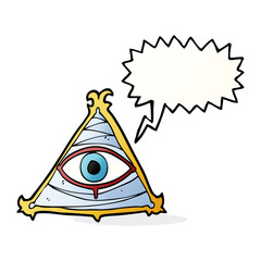 cartoon mystic eye symbol with speech bubble