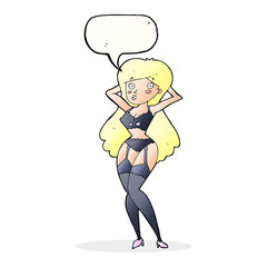 cartoon woman in lingerie with speech bubble