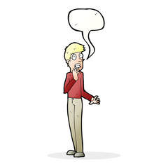 cartoon worried man with speech bubble