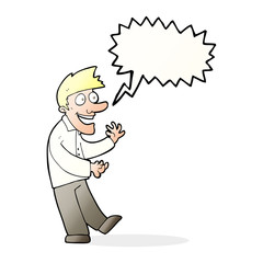 cartoon excited man with speech bubble