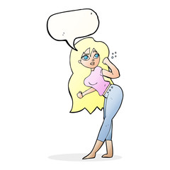 cartoon woman raising fist with speech bubble
