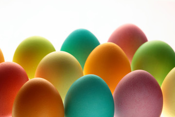 Painted easter eggs background/ isolated on white background