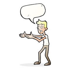 cartoon man desperately explaining with speech bubble
