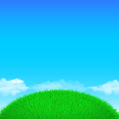 Fototapeta na wymiar Spring vector eco poster illustration with grass and sky clouds