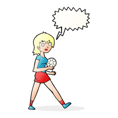 cartoon soccer girl with speech bubble