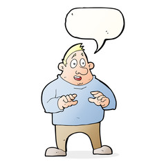 cartoon excited overweight man with speech bubble