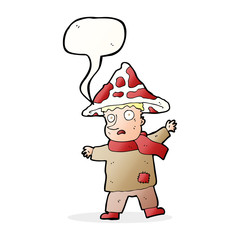 cartoon magical mushroom man with speech bubble