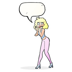 cartoon surprised woman with speech bubble