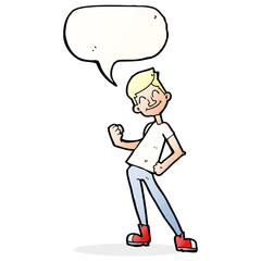 cartoon celebrating man with speech bubble