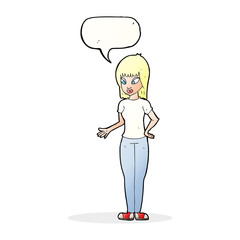 cartoon woman explaining with speech bubble
