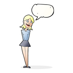 cartoon happy woman with speech bubble