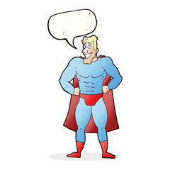 cartoon superhero with speech bubble