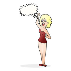 cartoon dancing woman with speech bubble