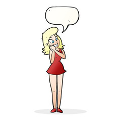 cartoon excited woman with speech bubble