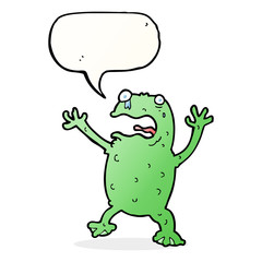 cartoon frightened frog with speech bubble