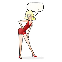 cartoon model woman posing with speech bubble