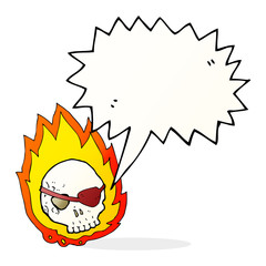 cartoon burning skull with speech bubble