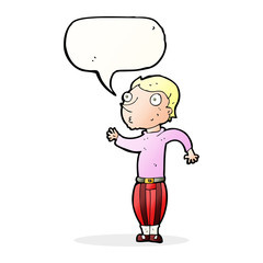 cartoon man in loud clothes with speech bubble