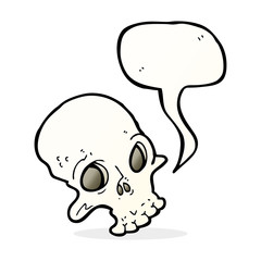 cartoon spooky skull with speech bubble