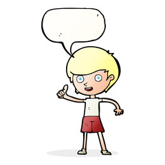 cartoon boy giving thumbs up symbol with speech bubble