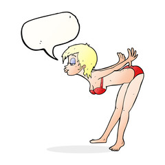 cartoon pin up girl in bikini with speech bubble