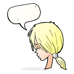 cartoon girl looking speechful with speech bubble