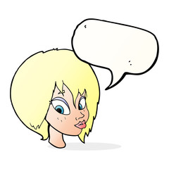 cartoon pretty female face pouting with speech bubble