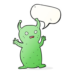 cartoon funny little alien with speech bubble