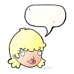 cartoon female face with speech bubble
